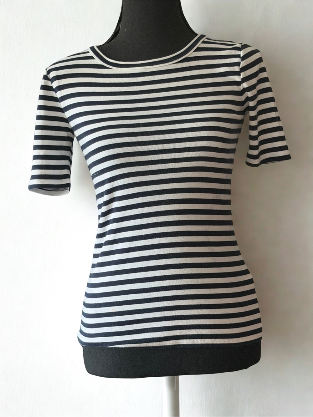 J. Crew Black and White “Perfect Fit” Striped Short Sleeve Tee